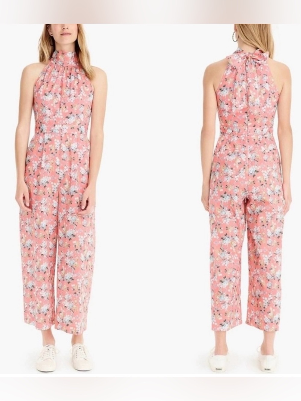J. Crew Liberty Josephine Pink Floral Halter Wide-Leg Jumpsuit